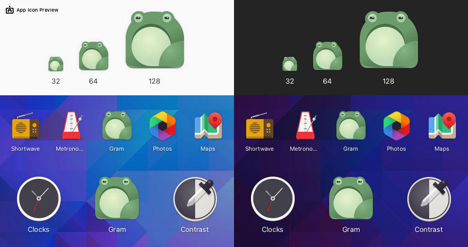 The new app icons for Gram in light and dark modes